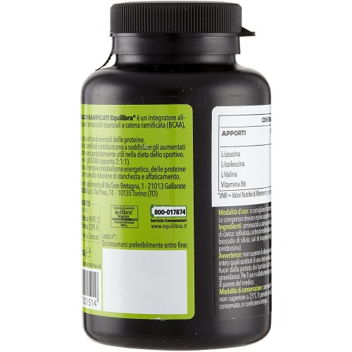 Equilibra Integratori Alimentari, Aminoacidi Ramificati, Integratore per Sportivi, a Base di Aminoacidi a Catena Ramificata (BCAA), con Vitamina B6, 100 Compresse Equilibra Integratori Alimentari, Aminoacidi Ramificati, Integratore per Sportivi, a Base di Aminoacidi a Catena Ramificata (BCAA), con Vitamina B6, 100 Compresse