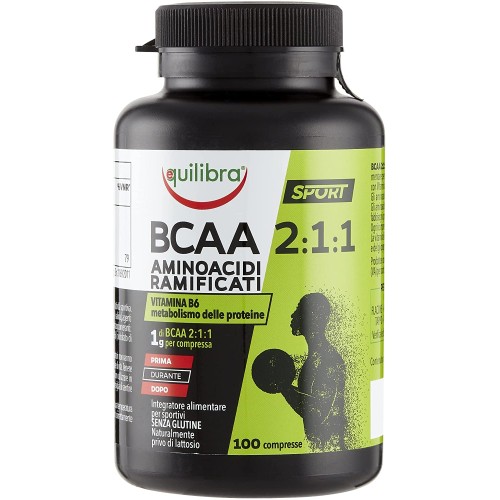 Equilibra Integratori Alimentari, Aminoacidi Ramificati, Integratore per Sportivi, a Base di Aminoacidi a Catena Ramificata (BCAA), con Vitamina B6, 100 Compresse