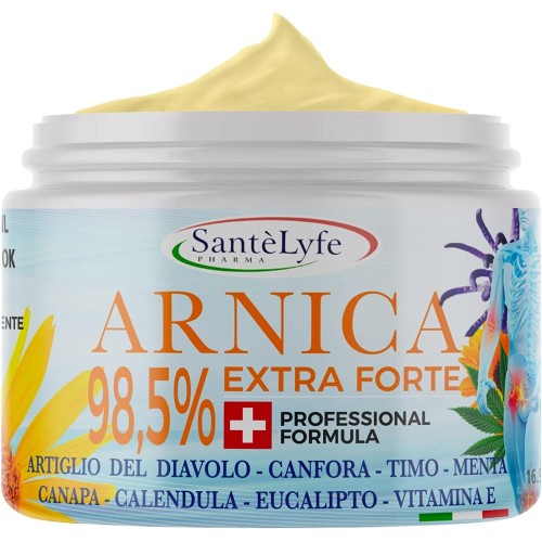 Arnica gel Extra Forte 98,5% 500 ml, Arnica per cavalli uso umano, artiglio del diavolo, con vitamina E, olio di canapa, calendula e canfora, per dolori muscolari e cervicale