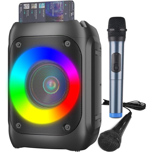 Ankuka Karaoke con 2 Microfoni Karaoke Professionale Completo con 1 Microfono Wireless & 1 Microfono con Cavo Cassa Karaoke Portatile