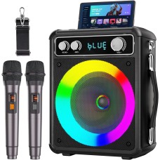 Karaoke portatile, altoparlante Bluetooth portatile con 2 microfoni wireless, sistema PA per adulti e bambini con luci LED, supporta TWS/Rec/FM/AUX/USB/TF per feste a casa
