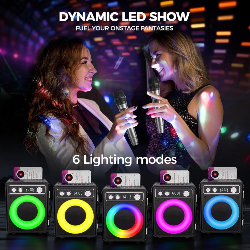 Karaoke portatile, altoparlante Bluetooth portatile con 2 microfoni wireless, sistema PA per adulti e bambini con luci LED, supporta TWS/Rec/FM/AUX/USB/TF per feste a casa Karaoke portatile, altoparlante Bluetooth portatile con 2 microfoni wireless, sistema PA per adulti e bambini con luci LED, supporta TWS/Rec/FM/AUX/USB/TF per feste a casa