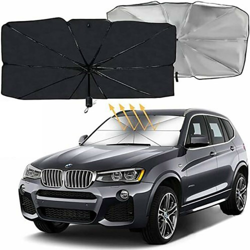 Ombrello parasole per Auto, parasole parabrezza anteriore, pieghevole, 140 x 79 cm, nero