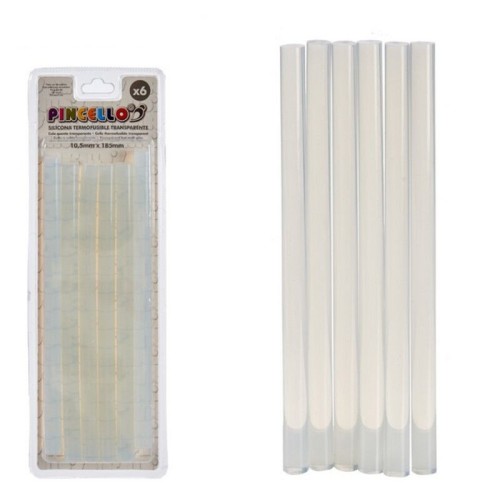 Stick silicone pistola a caldo, 6 bastoncini di colla a caldo trasparenti 10.5 x185 mm, trasparente, Pincello