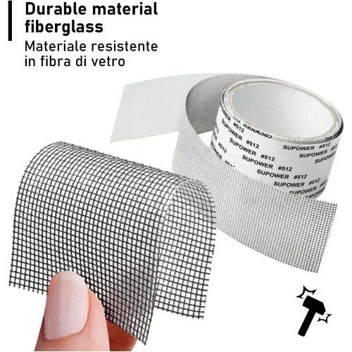 Nastro per Riparare Zanzariere, in Fibra di Vetro, 5cm x 200cm Nastro per Riparare Zanzariere, in Fibra di Vetro, 5cm x 200cm