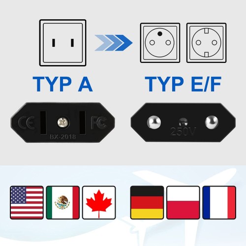 Adattatore di corrente elettrica da viaggio USA, a 2 pin per spina Europea, per dispositivi con alimentatore rete americana, 1 pezzo Adattatore di corrente elettrica da viaggio USA, a 2 pin per spina Europea, per dispositivi con alimentatore rete americana, 1 pezzo