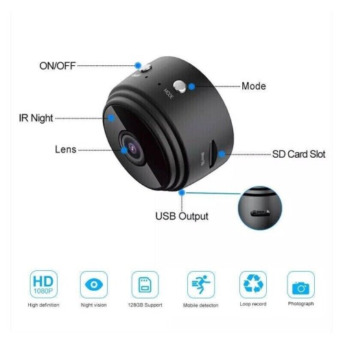 Telecamera, microcamera spia, 1080P HD, Wifi, con sensore di movimento e visione notturna Telecamera, microcamera spia, 1080P HD, Wifi, con sensore di movimento e visione notturna