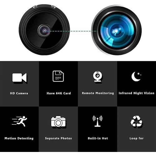 Telecamera, microcamera spia, 1080P HD, Wifi, con sensore di movimento e visione notturna Telecamera, microcamera spia, 1080P HD, Wifi, con sensore di movimento e visione notturna