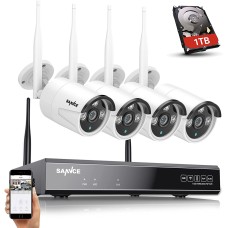 Videosorveglianza, 4 telecamere WIFI con HDD da 1 TB, Sistema di telecamere di sicurezza WiFi wireless 3M Super HD