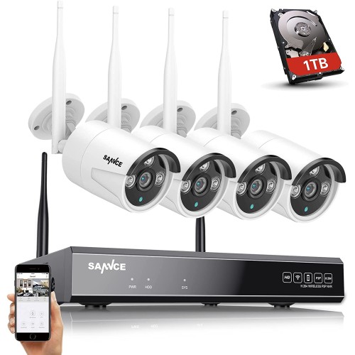 Videosorveglianza, 4 telecamere WIFI con HDD da 1 TB, Sistema di telecamere di sicurezza WiFi wireless 3M Super HD