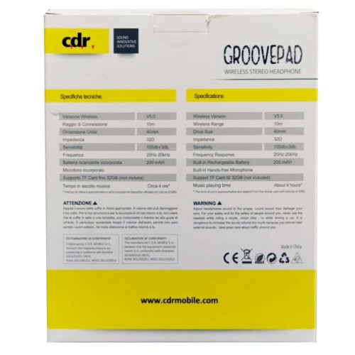 GroovePad, Cuffia Stereo Bluetooth con Microfono, colore rosso GroovePad, Cuffia Stereo Bluetooth con Microfono, colore rosso