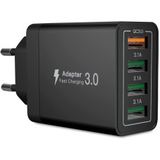 Caricabatterie USB a 4 porte USB, Carica Rapida, Quick Charger 3.0 33W 6A,  universale, nero