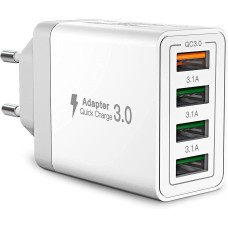 Caricabatterie USB a 4 porte USB, Carica Rapida, Quick Charger 3.0 33W 6A,  universale, bianco