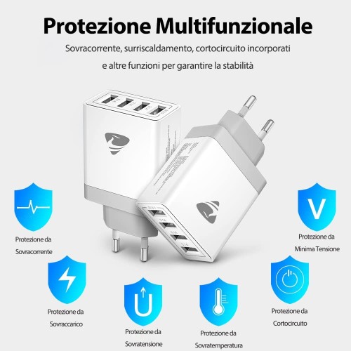 Ladegerät USB mit 4 Anschlüssen, Quick Charge, Quick Charger 3.0 33W 6A, universal, weiß Ladegerät USB mit 4 Anschlüssen, Quick Charge, Quick Charger 3.0 33W 6A, universal, weiß