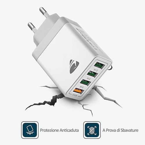 Ladegerät USB mit 4 Anschlüssen, Quick Charge, Quick Charger 3.0 33W 6A, universal, weiß Ladegerät USB mit 4 Anschlüssen, Quick Charge, Quick Charger 3.0 33W 6A, universal, weiß