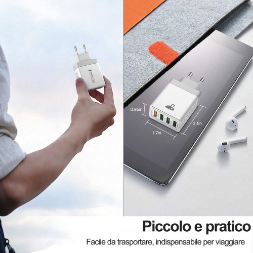 Ladegerät USB mit 4 Anschlüssen, Quick Charge, Quick Charger 3.0 33W 6A, universal, weiß Ladegerät USB mit 4 Anschlüssen, Quick Charge, Quick Charger 3.0 33W 6A, universal, weiß