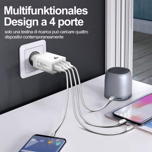 Ladegerät USB mit 4 Anschlüssen, Quick Charge, Quick Charger 3.0 33W 6A, universal, weiß Ladegerät USB mit 4 Anschlüssen, Quick Charge, Quick Charger 3.0 33W 6A, universal, weiß