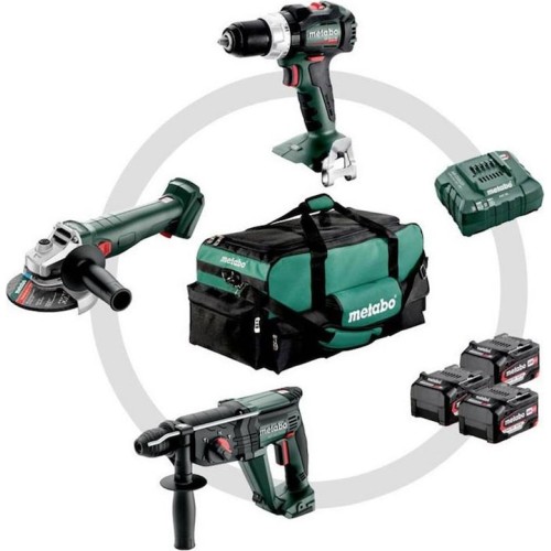 Metabo Combo Set, macchinari a batteria, Combo Set 3.1, Trapano, Smerigliatrice angolare, Martello combinato, tutto a batteria