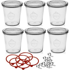 Weck Vasetto 290 ml con Coperchio da 80 mm, Completi di Guarnizione e Clips, Scatola da 6 Pezzi, Vetro, Trasparente