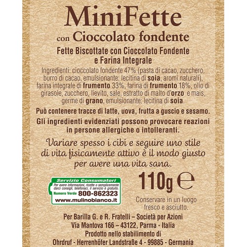 Mulino Bianco Mini Fette Integrali con Cioccolato Fondente, 110g