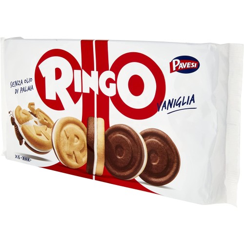 Ringo Snack, biscotti farciti con crema vaniglia, confezione da 6 snack Ringo, 330g