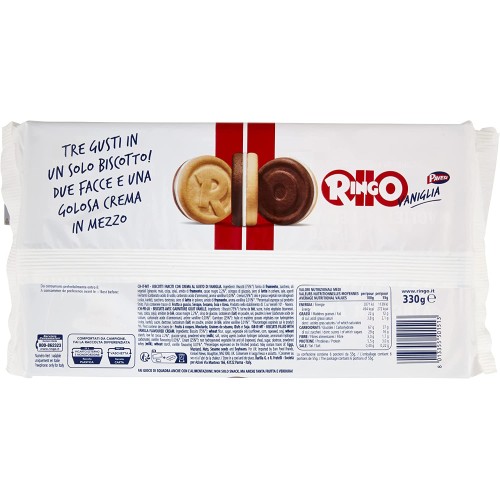 Ringo Snack, biscotti farciti con crema vaniglia, confezione da 6 snack Ringo, 330g