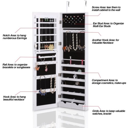 Armadio porta gioielli bigiotteria da appendere con specchio montaggio a parete 119 x 35 x 9 cm Armadio porta gioielli bigiotteria da appendere con specchio montaggio a parete 119 x 35 x 9 cm