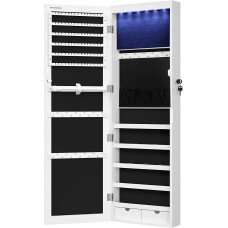 Armadio porta gioielli bigiotteria da appendere con specchio montaggio a parete 119 x 35 x 9 cm, con luci led