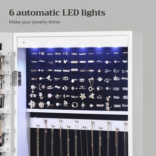 Armadio porta gioielli bigiotteria da appendere con specchio montaggio a parete 119 x 35 x 9 cm, con luci led Armadio porta gioielli bigiotteria da appendere con specchio montaggio a parete 119 x 35 x 9 cm, con luci led