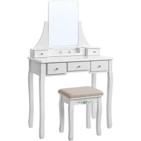 Tavolo da Trucco con Grande Specchio Senza Cornice per Il Make Up, colore bianco