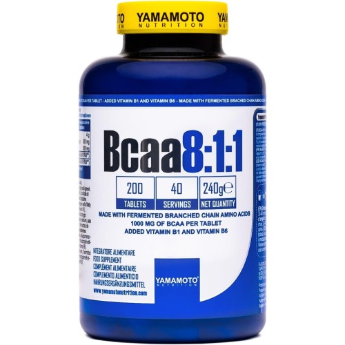 Bcaa 8:1:1 integratore alimentare di aminoacidi a catena ramificata con vitamine B1 e B6 200 compresse, Yamamoto