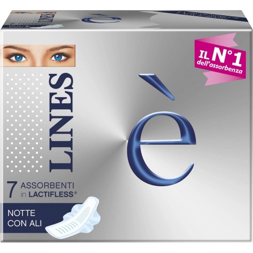 LINES È, Assorbenti donna, modello Notte, Con Ali, confezione 7 pezzi