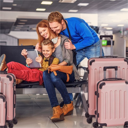 Set di 3 valigie da viaggio Oro rosa, AREBOS Set di 3 valigie da viaggio Oro rosa, AREBOS
