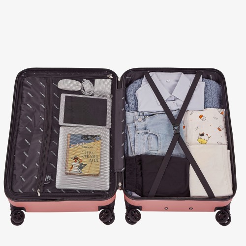 Set di 3 valigie da viaggio Oro rosa, AREBOS Set di 3 valigie da viaggio Oro rosa, AREBOS