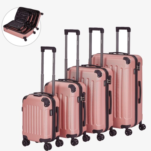 Set di 4 valigie da viaggio Oro rosa, AREBOS Set di 4 valigie da viaggio Oro rosa, AREBOS
