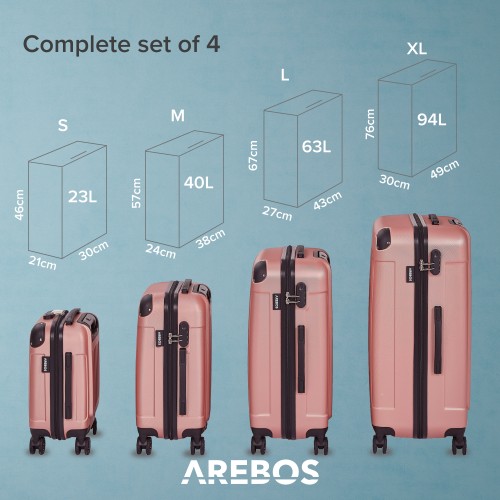 Set di 4 valigie da viaggio Oro rosa, AREBOS Set di 4 valigie da viaggio Oro rosa, AREBOS