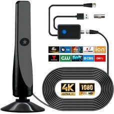 Antenne TV numérique, puissante antenne HDTV interne externe avec amplificateur, réception 360° de 50 miles antenne TV, prise en charge 4K 1080P, TV DVB-T2 VHF UHF, câble coaxial 5M