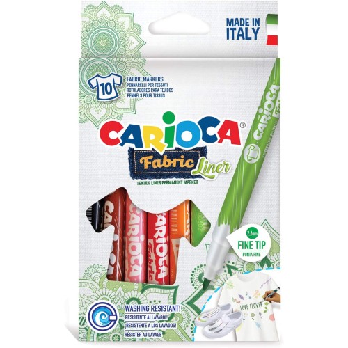 Carioca Fabric Liner, Marker, mehrfarbig, 1 Packung mit 10 Markern