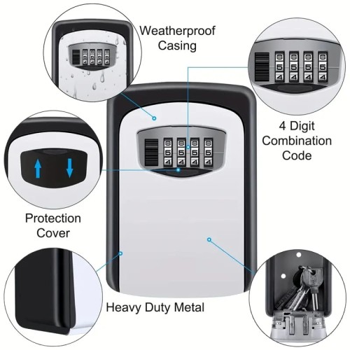 Cassa forte per chiavi, per esterno in metallo, con combinazione codice, ideale per depositare chiavi, materiale in metallo Cassa forte per chiavi, per esterno in metallo, con combinazione codice, ideale per depositare chiavi, materiale in metallo