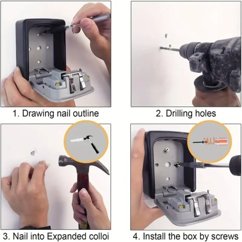 Cassa forte per chiavi, per esterno in metallo, con combinazione codice, ideale per depositare chiavi, materiale in metallo Cassa forte per chiavi, per esterno in metallo, con combinazione codice, ideale per depositare chiavi, materiale in metallo