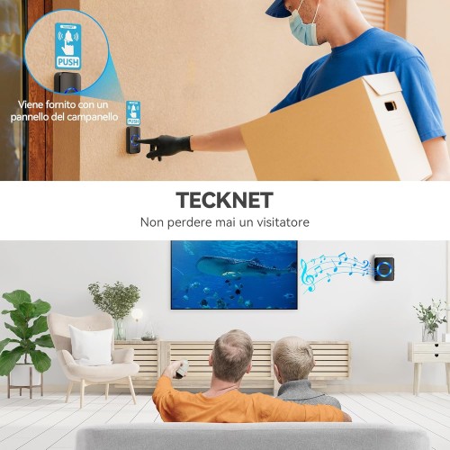 Campanello Senza Fili, Wireless, 60 Suonerie, Indicatori LED, 400 metri, Operativo a grande Distanza, 5 Volumi Selezionabili Campanello Senza Fili, Wireless, 60 Suonerie, Indicatori LED, 400 metri, Operativo a grande Distanza, 5 Volumi Selezionabili