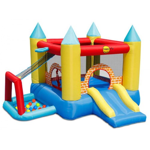 Grande Castello, 4 in 1, gonfiabile, scivolo doppio, gioco per bambini, tappeto saltarello, Happy Hop