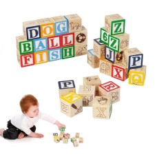Cubi in Legno con Animali Lettere e Numeri Set Pedagogico