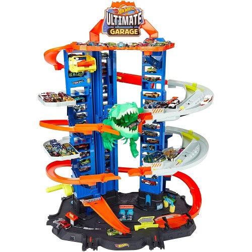 Ultimate Garage Assalto del T-Rex Robot, con 2 Macchinine incluse, Hot Wheels