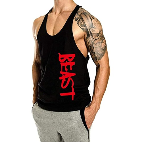 Fitness Tank Top, Fitnessstudio, Bodybuilding, ärmellose Baumwollweste, Sport Tank Top, Cabeen Beast, schwarz