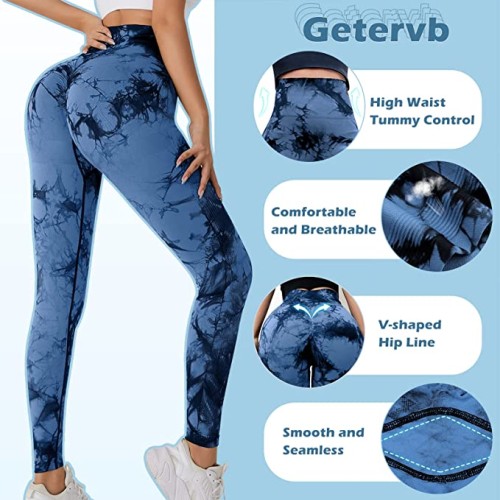 Leggings sportivi donna, vita alta pancia piatta, Push Up, vita alta, Opaco scrunch, Pantaloni palestra fitness per yoga jogging, Blu Nero