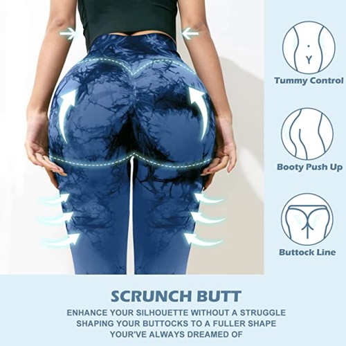 Leggings sportivi donna, vita alta pancia piatta, Push Up, vita alta, Opaco scrunch, Pantaloni palestra fitness per yoga jogging, Blu Nero