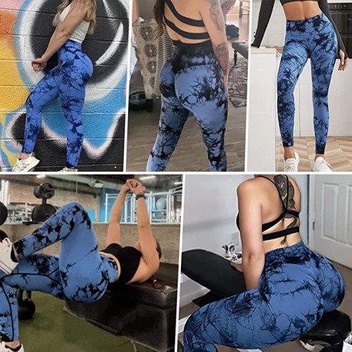 Leggings sportivi donna, vita alta pancia piatta, Push Up, vita alta, Opaco scrunch, Pantaloni palestra fitness per yoga jogging, Blu Nero