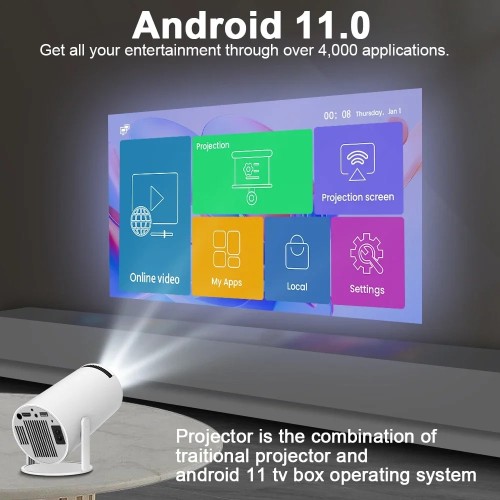 Projecteur 4K, Android 11, HY300, h713, 200ANSI, BT5.0, 1280 x 720P, WiFi, fonction d'inclinaison à 180 degrés, 130 pouces, cinéma maison, projecteur portable Projecteur 4K, Android 11, HY300, h713, 200ANSI, BT5.0, 1280 x 720P, WiFi, fonction d'inclinaison à 180 degrés, 130 pouces, cinéma maison, projecteur portable