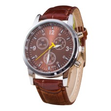 Luminoso, orologio con quadrante rotondo, tre tre 3 funzioni, cinturino in pelle, per uomo, marrone